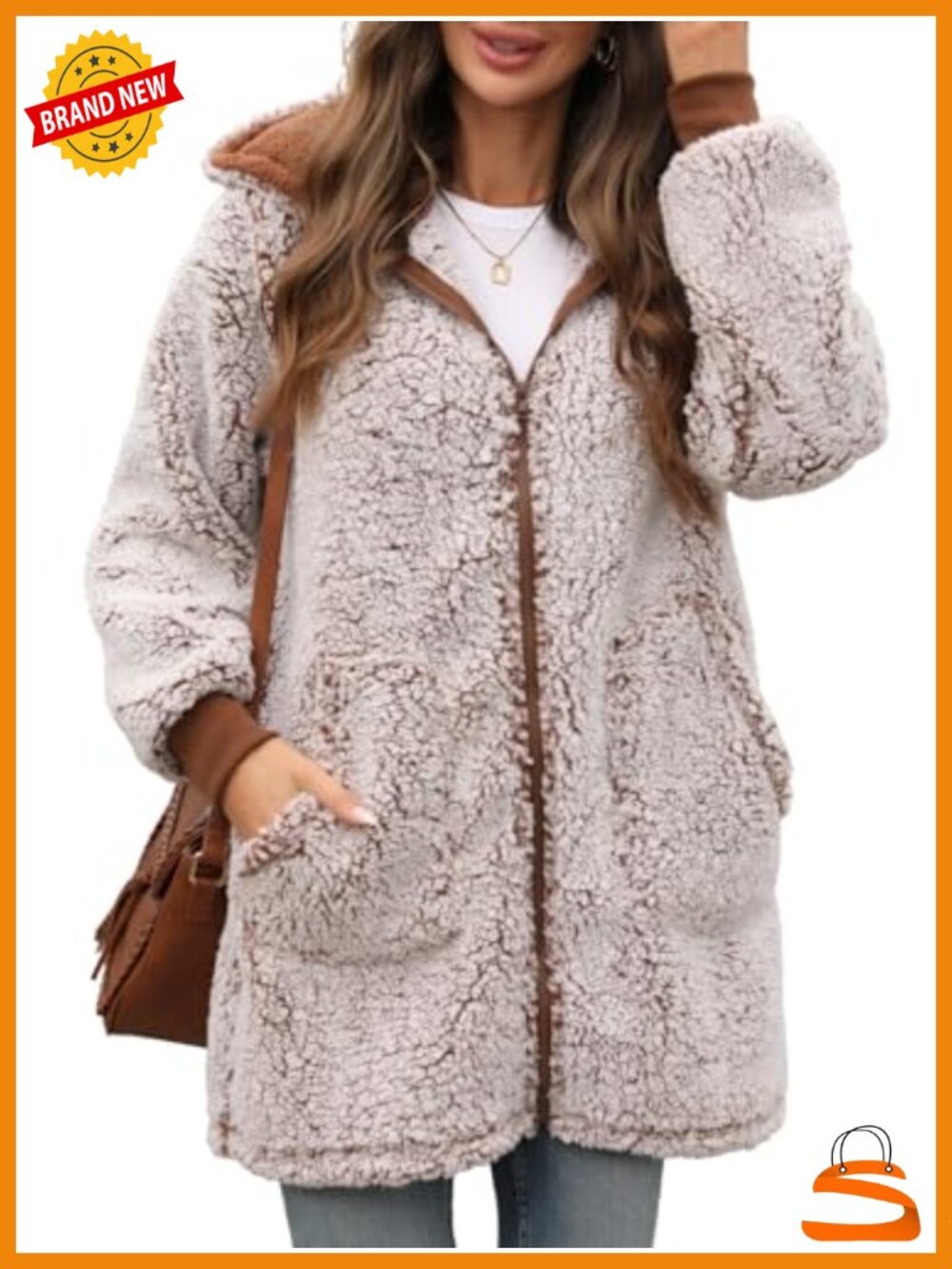 Women's Sherpa Fleece Zip-Up Hooded Jacket with Pockets